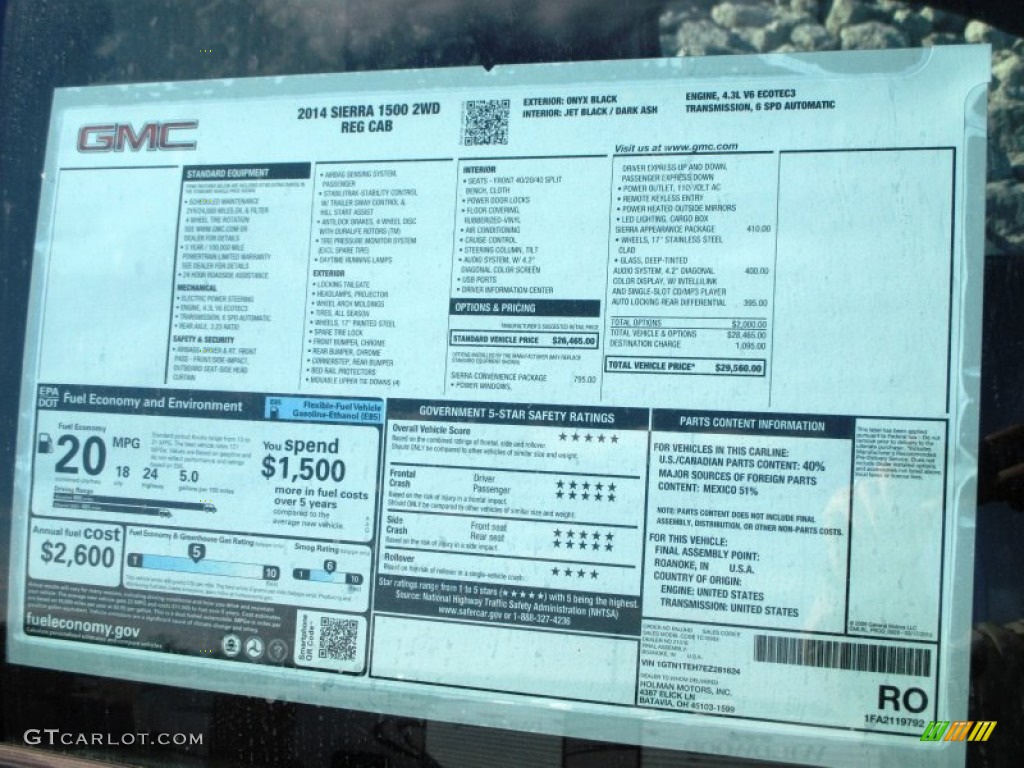 2014 GMC Sierra 1500 Regular Cab Window Sticker Photo #91570460