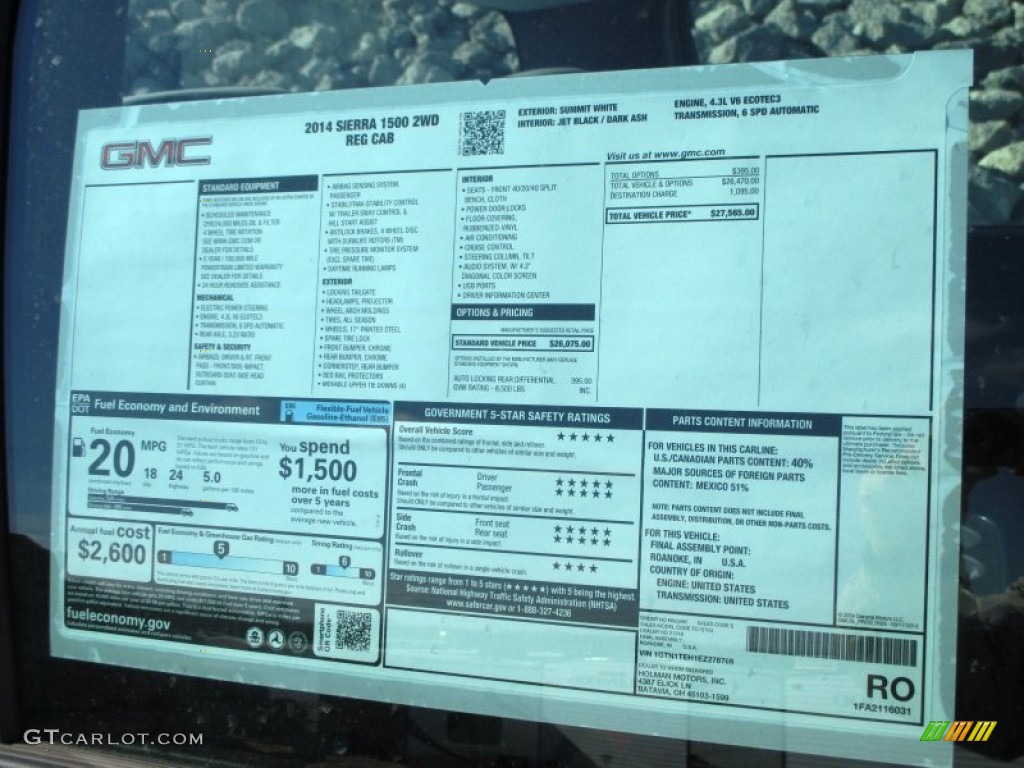 2014 GMC Sierra 1500 Regular Cab Window Sticker Photo #91570898