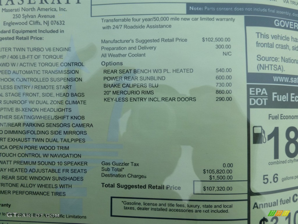 2014 Maserati Quattroporte S Q4 AWD Window Sticker Photo #91574915