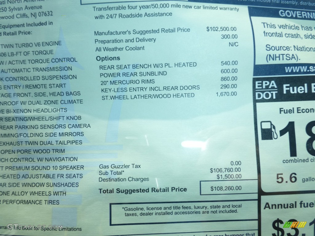 2014 Maserati Quattroporte S Q4 AWD Window Sticker Photo #91579427