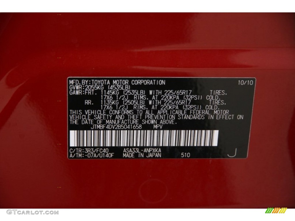 2011 RAV4 Color Code 3R3 for Barcelona Red Metallic Photo #91585637