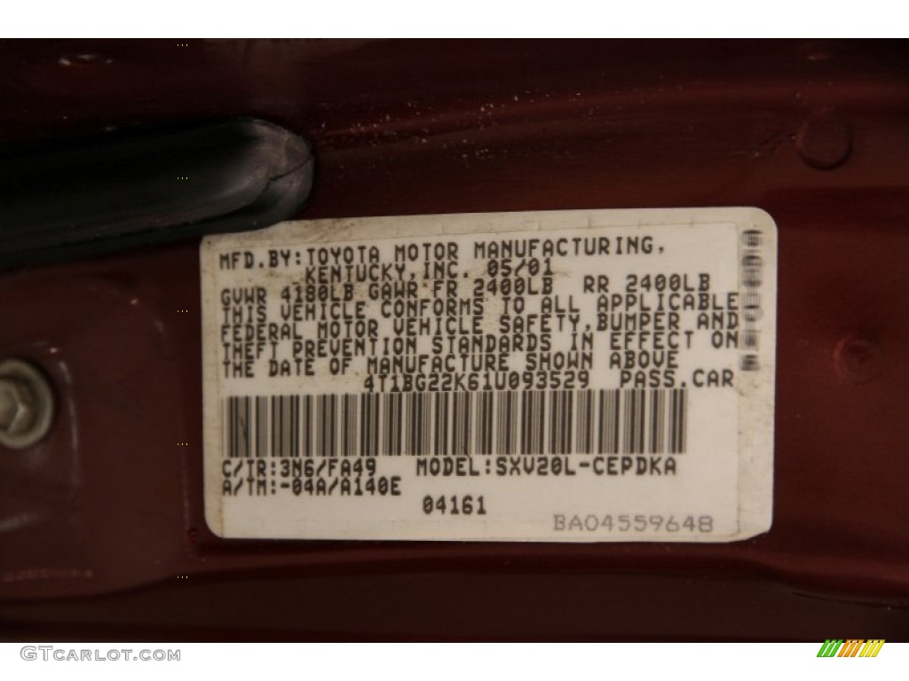 2001 Toyota Camry CE Color Code Photos