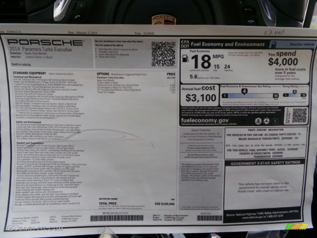2014 Porsche Panamera Turbo Executive Window Sticker Photo #91615257