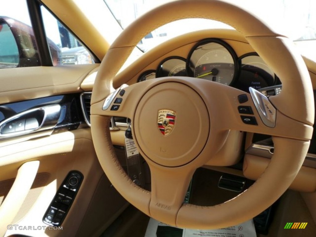 2014 Porsche Panamera S E-Hybrid Luxor Beige Steering Wheel Photo #91616094