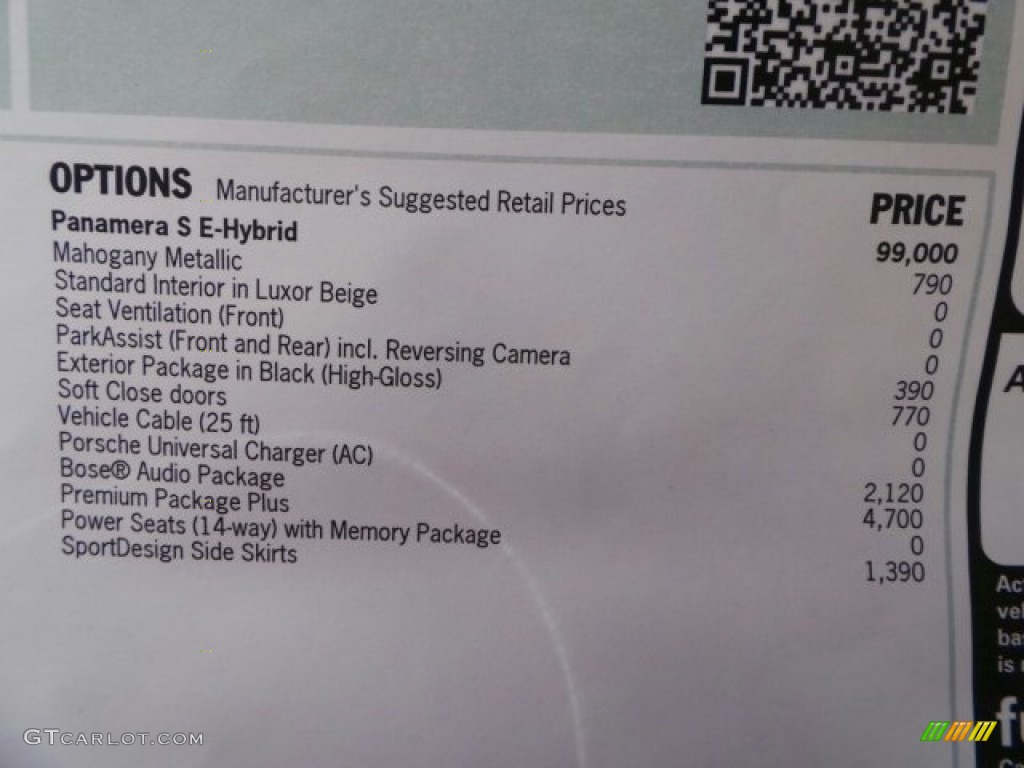 2014 Porsche Panamera S E-Hybrid Window Sticker Photo #91616220