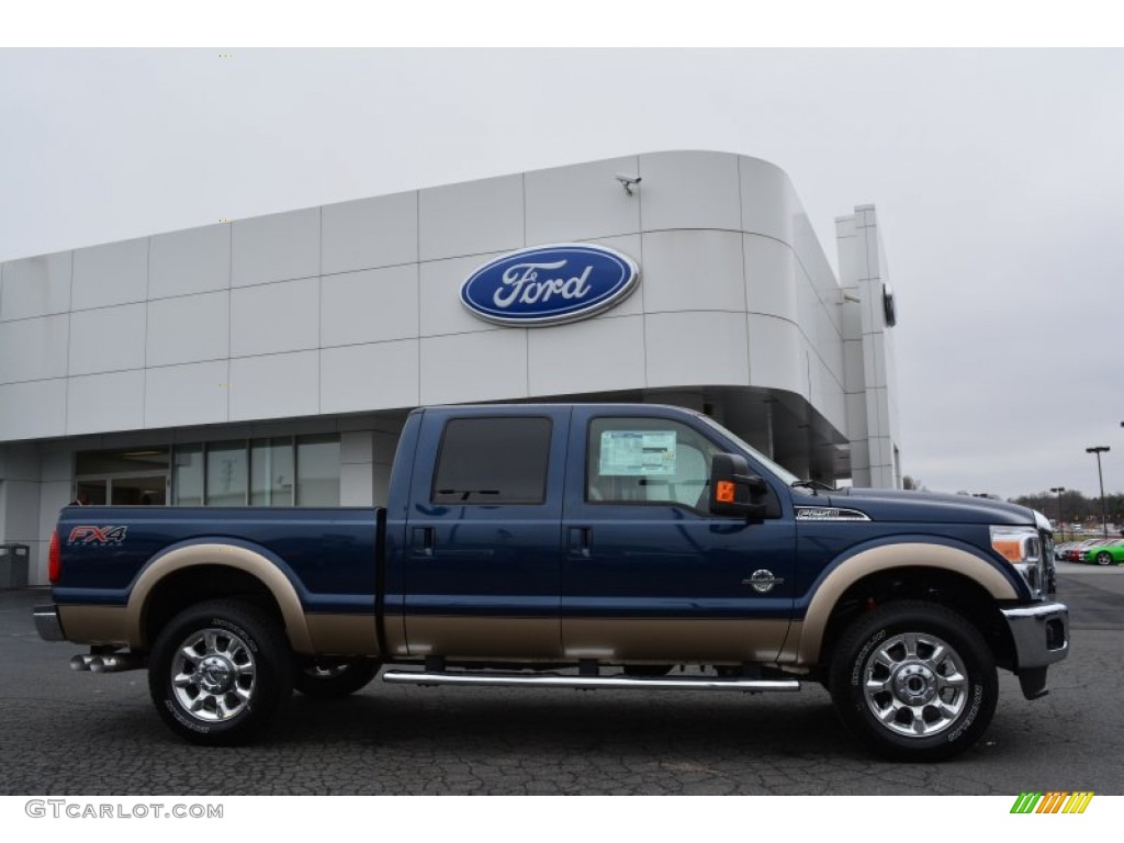 2014 F250 Super Duty Lariat Crew Cab 4x4 - Blue Jeans Metallic / Adobe photo #2