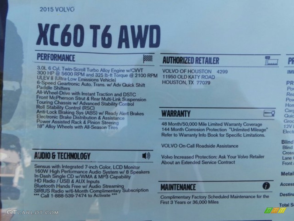 2015 Volvo XC60 T6 AWD Window Sticker Photo #91625835