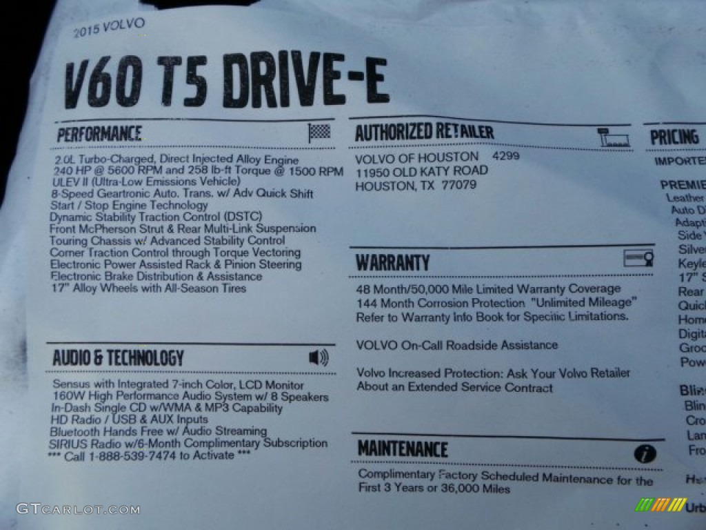 2015 Volvo V60 T5 Drive-E Window Sticker Photo #91626480