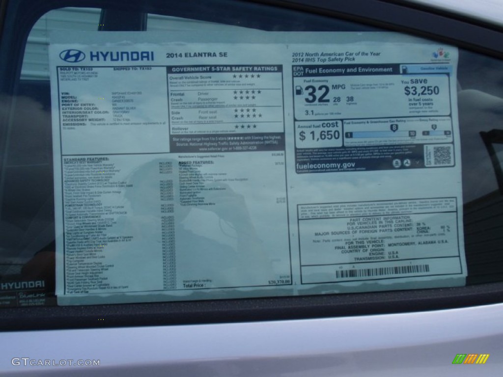 2014 Elantra SE Sedan - Silver / Gray photo #34