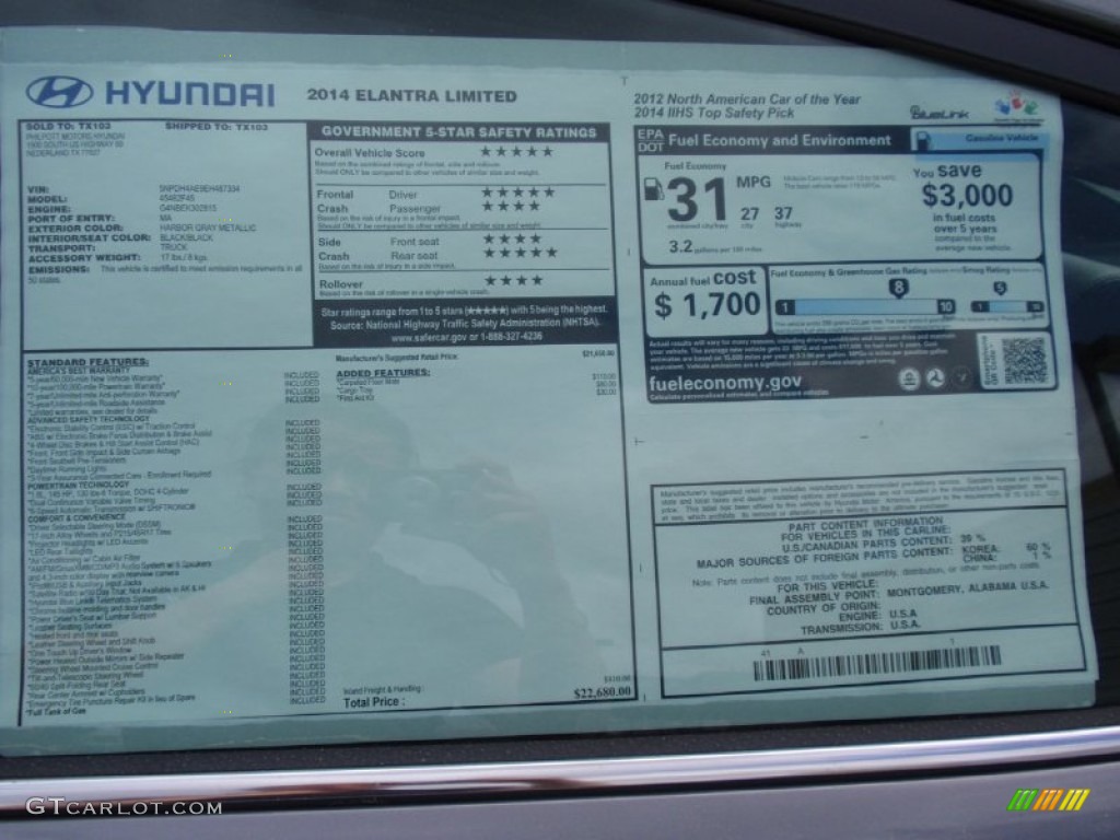 2014 Elantra Limited Sedan - Gray / Black photo #35
