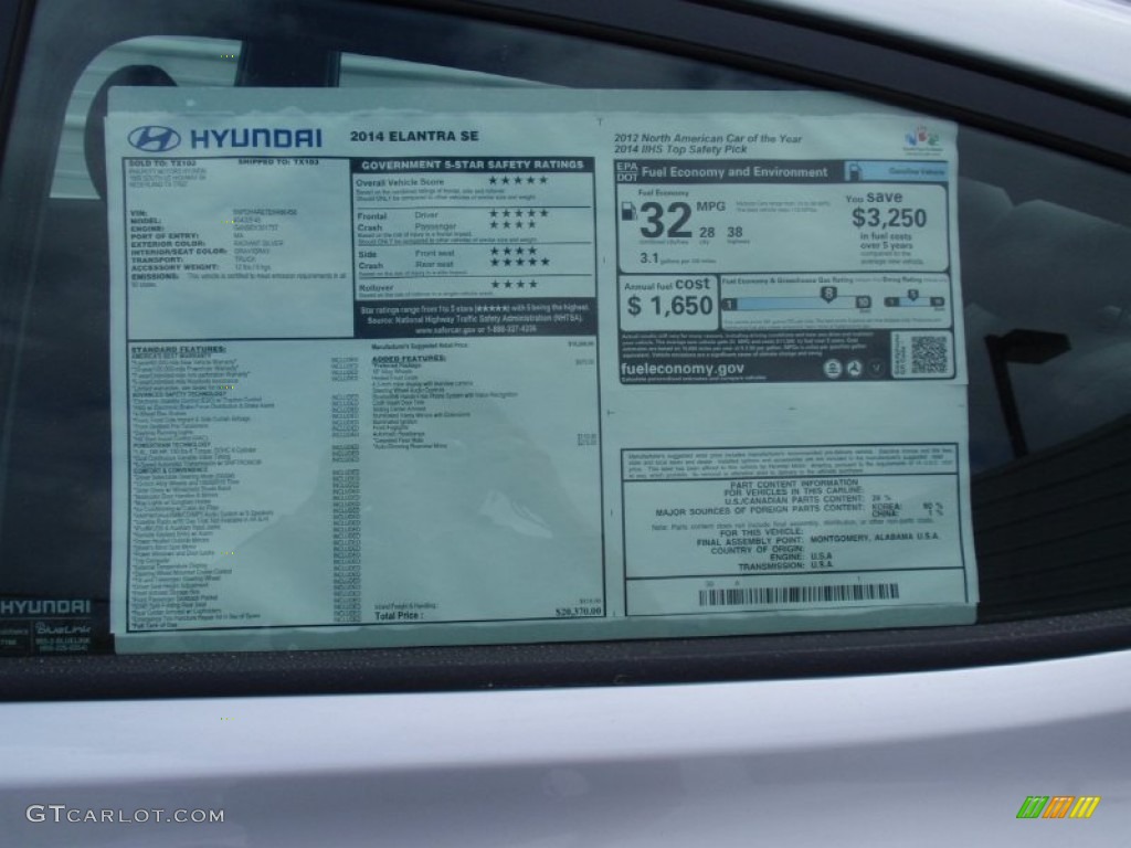 2014 Elantra SE Sedan - Silver / Gray photo #34