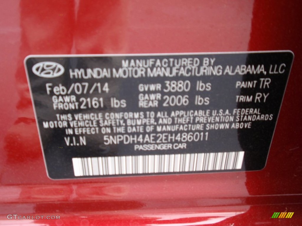 2014 Elantra Limited Sedan - Red / Black photo #34