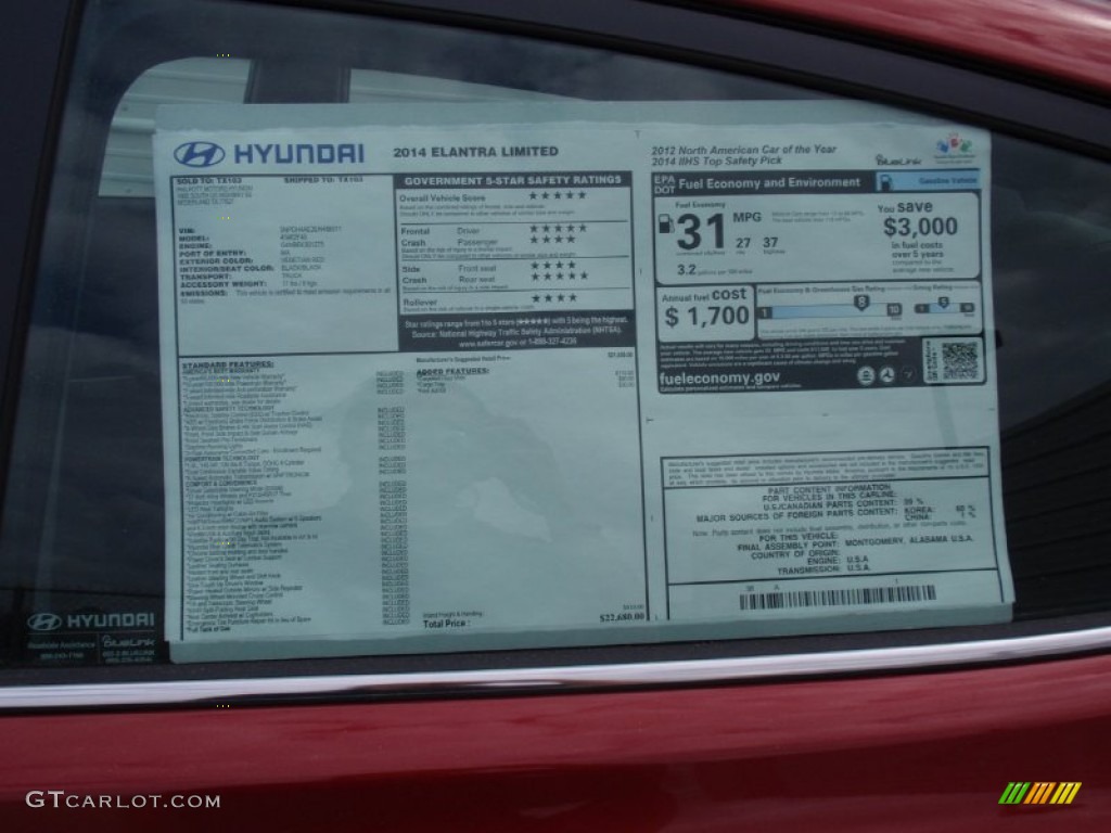 2014 Elantra Limited Sedan - Red / Black photo #35