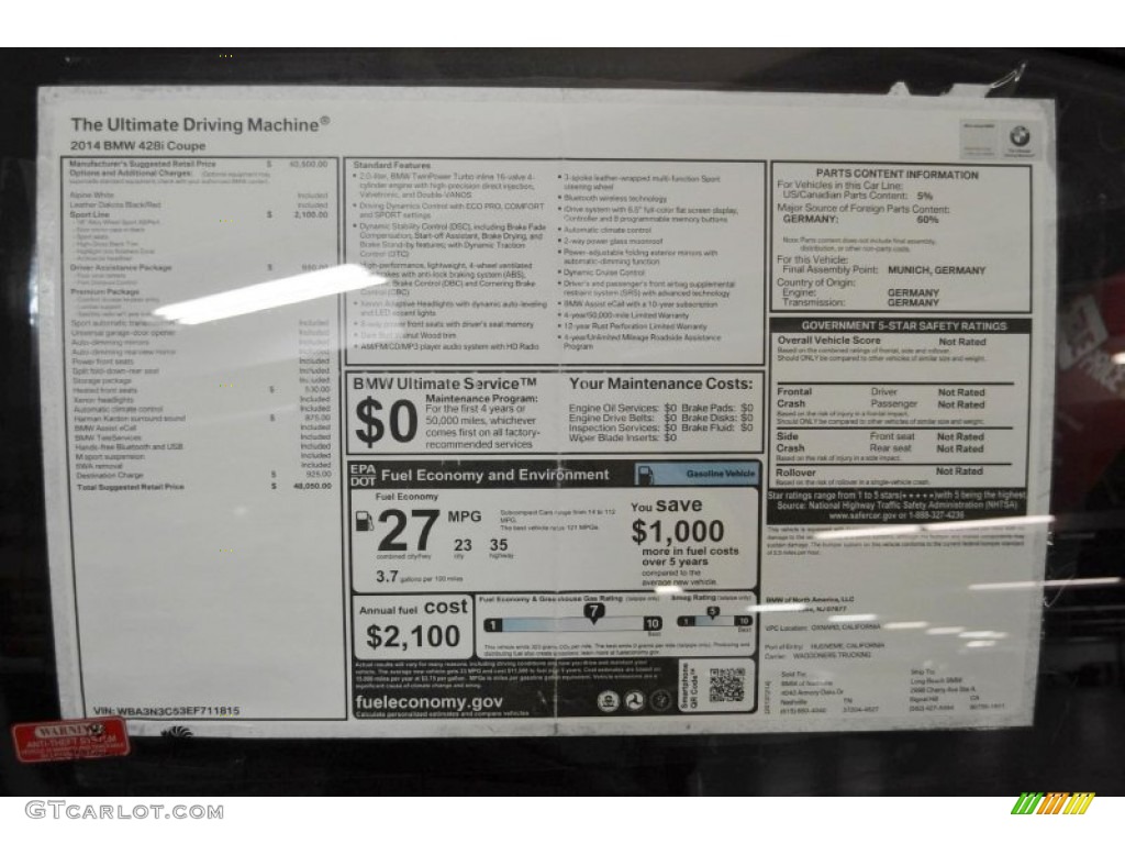 2014 BMW 4 Series 428i Coupe Window Sticker Photo #91653890
