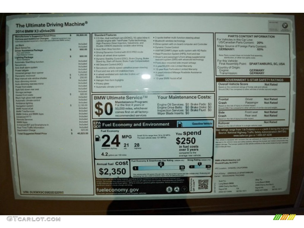 2014 BMW X3 xDrive28i Window Sticker Photo #91654118