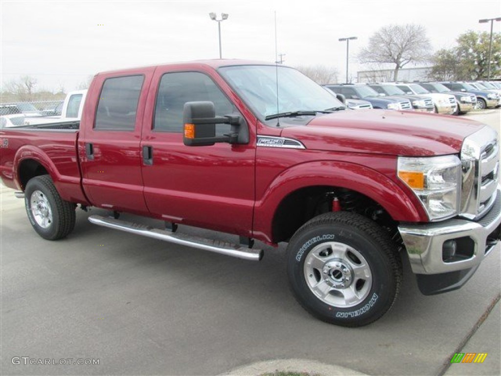 2014 F250 Super Duty XLT Crew Cab 4x4 - Ruby Red Metallic / Adobe photo #5