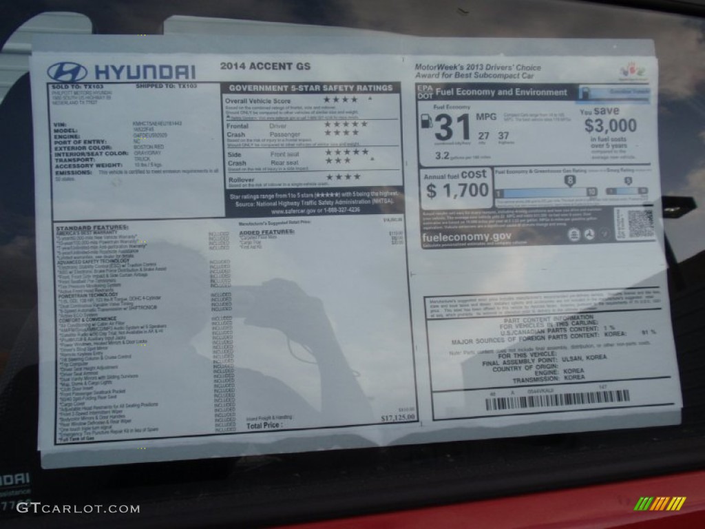 2014 Hyundai Accent GS 5 Door Window Sticker Photos