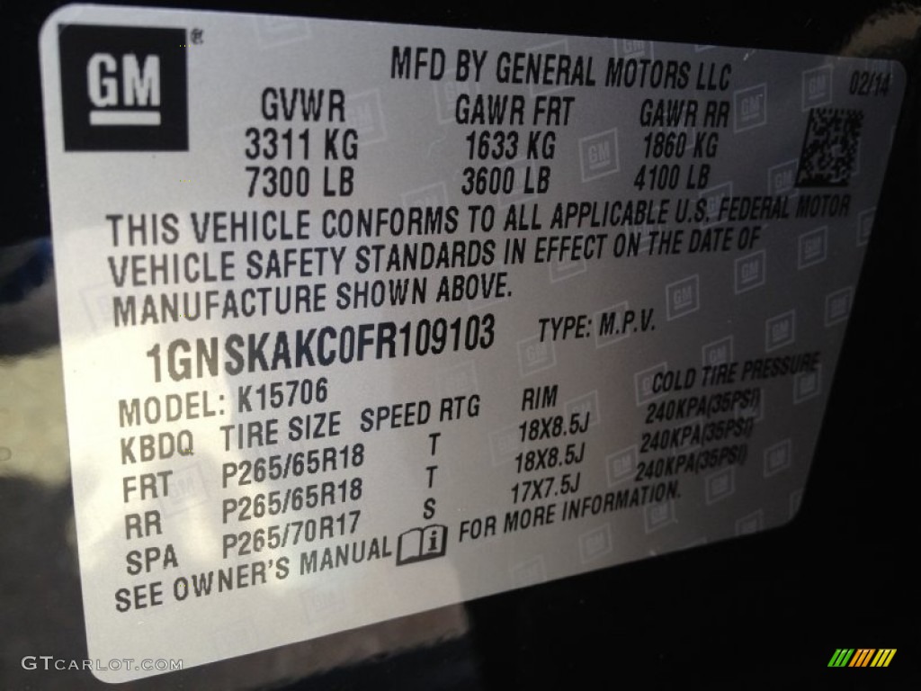 2015 Chevrolet Tahoe LS 4WD Info Tag Photo #91673123