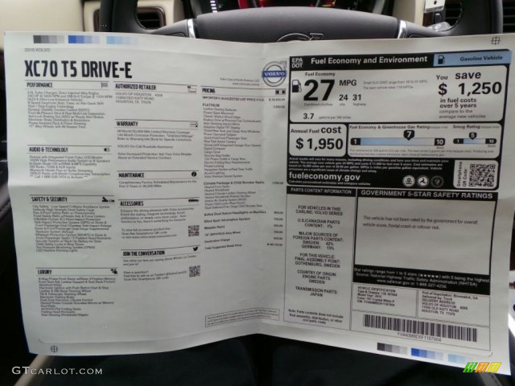 2015 Volvo XC70 T5 Drive-E Window Sticker Photo #91676963