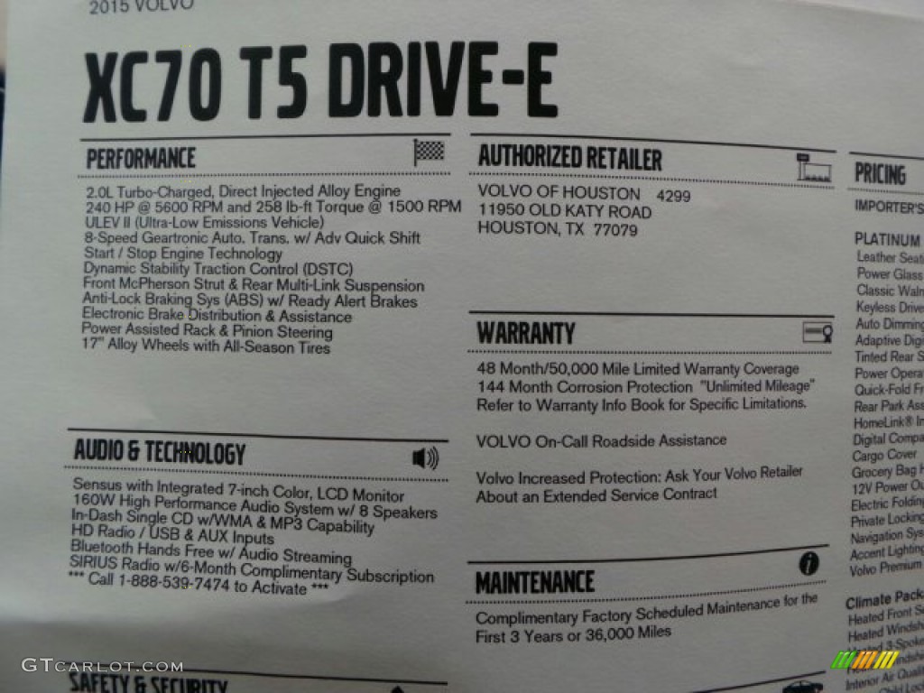 2015 Volvo XC70 T5 Drive-E Window Sticker Photo #91677002