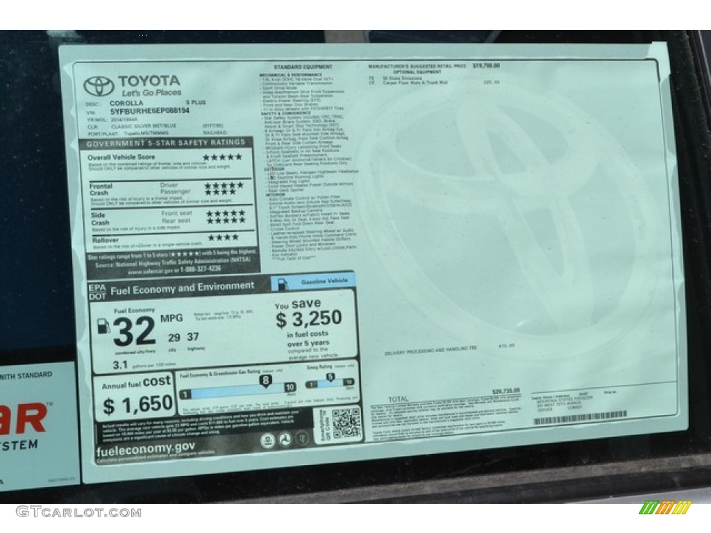 2014 Corolla S - Classic Silver Metallic / Steel Blue photo #10