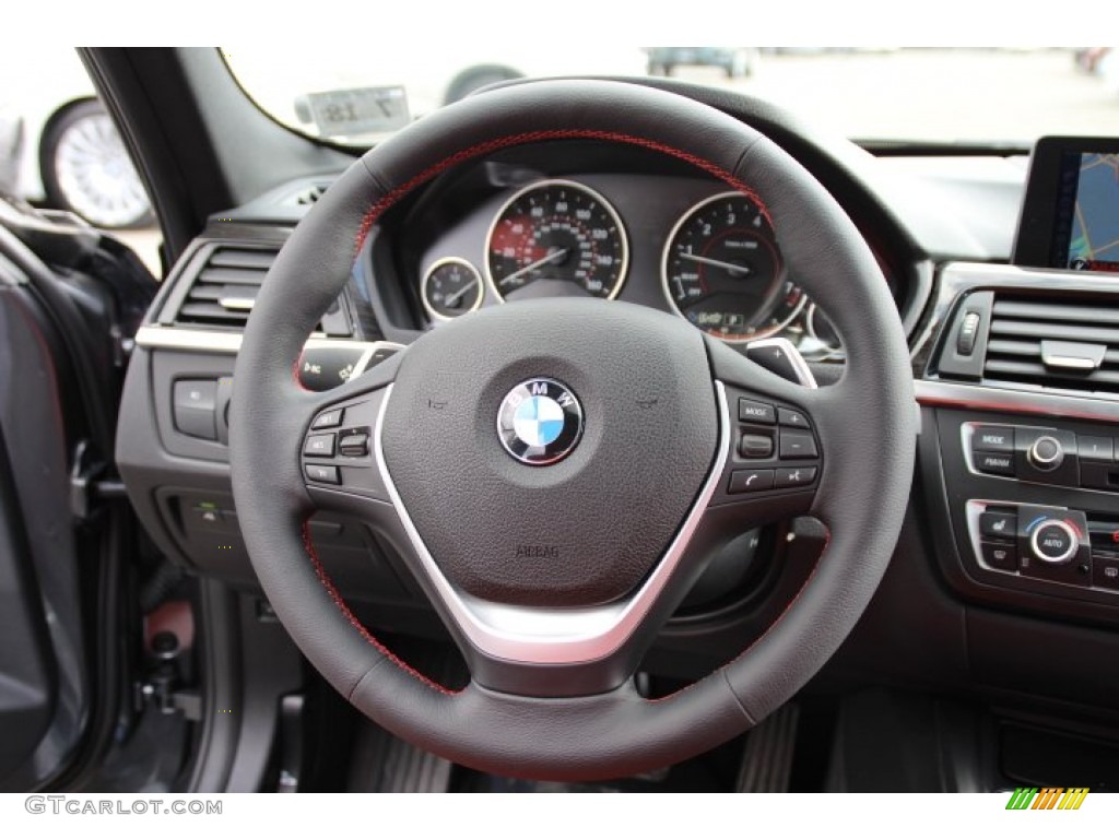 2013 BMW 3 Series 335i xDrive Sedan Coral Red/Black Steering Wheel Photo #91680587