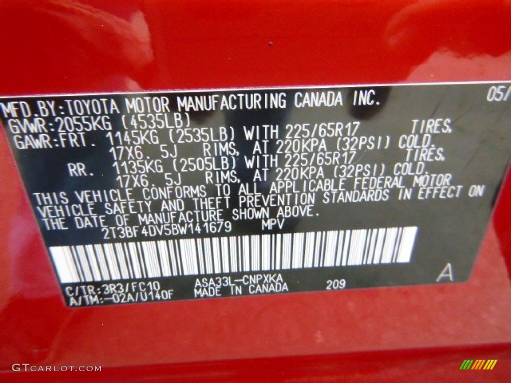 2011 RAV4 Color Code 3R3 for Barcelona Red Metallic Photo #91696721