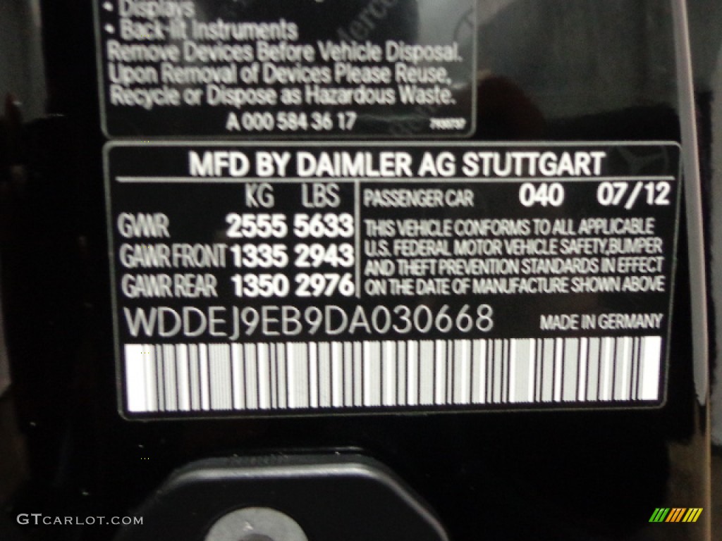 2013 Mercedes-Benz CL 550 4Matic Color Code Photos