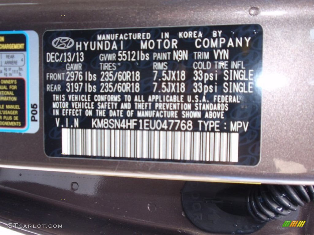2014 Hyundai Santa Fe Limited Color Code Photos