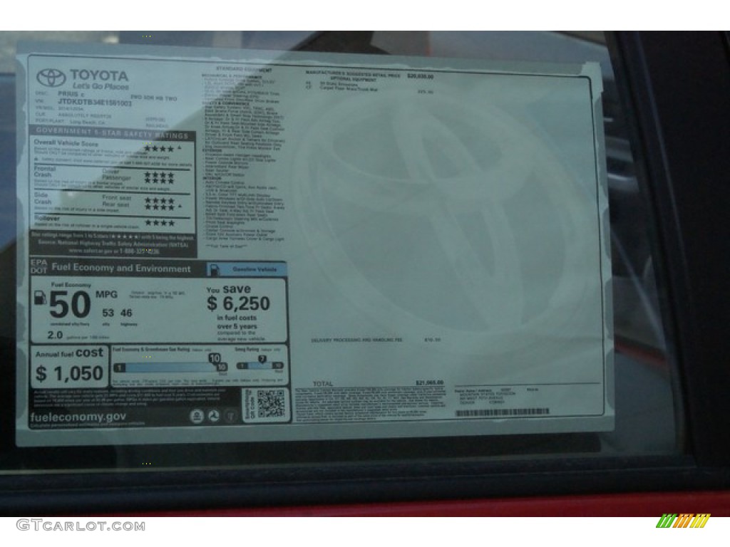 2014 Prius c Hybrid Two - Absolutely Red / Light Blue Gray/Black photo #10