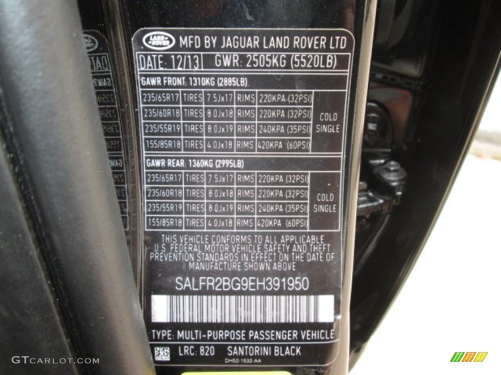 2014 LR2 Color Code 820 for Santorini Black Metallic Photo #91719847