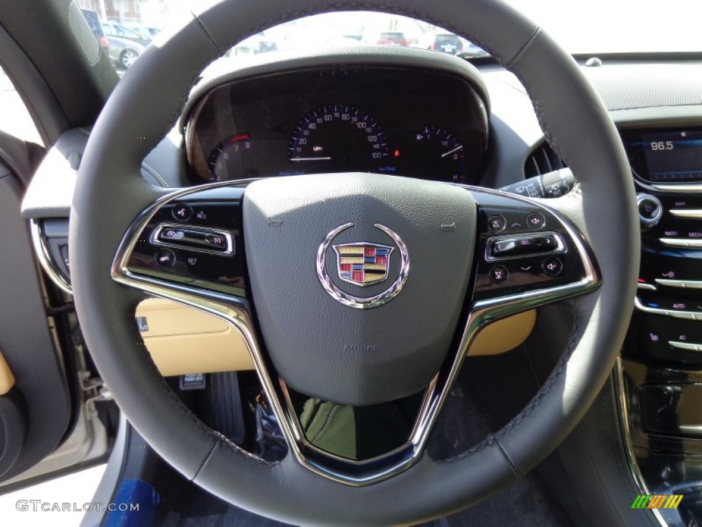 2014 Cadillac ATS 2.0L Turbo AWD Caramel/Jet Black Steering Wheel Photo #91723324