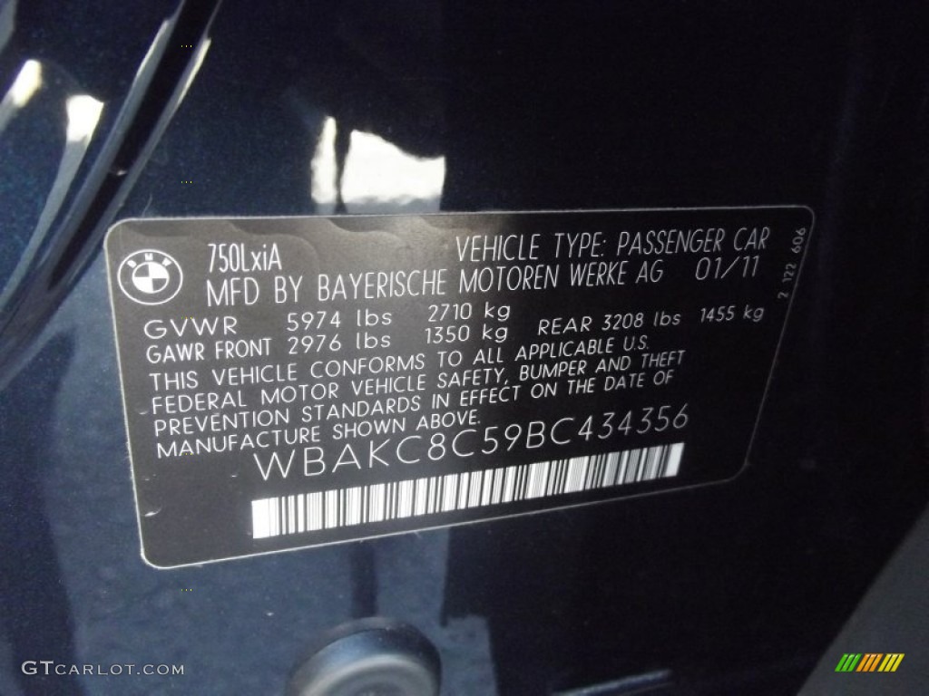 2011 7 Series 750Li xDrive Sedan - Deep Sea Blue Metallic / Saddle/Black Nappa Leather photo #43
