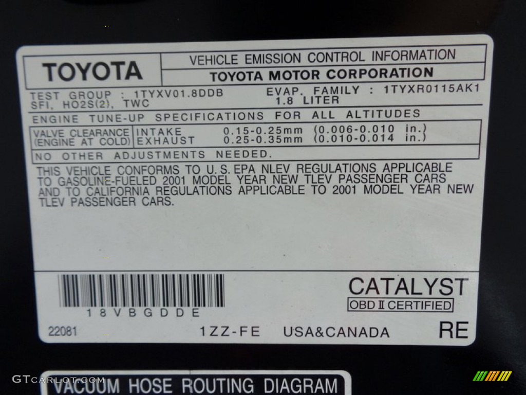 2001 Toyota Celica GT Info Tag Photo #91740637