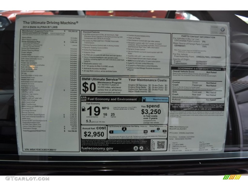 2014 BMW 7 Series ALPINA B7 LWB Window Sticker Photo #91753604