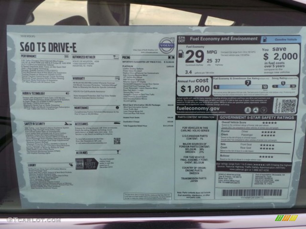 2015 Volvo S60 T5 Drive-E Window Sticker Photo #91759573