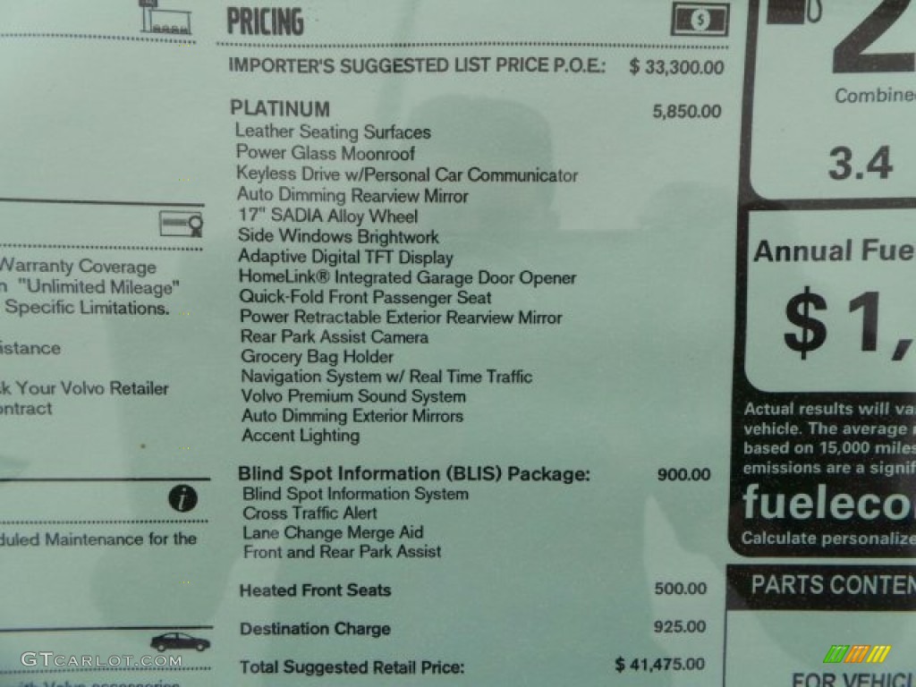 2015 Volvo S60 T5 Drive-E Window Sticker Photo #91759595