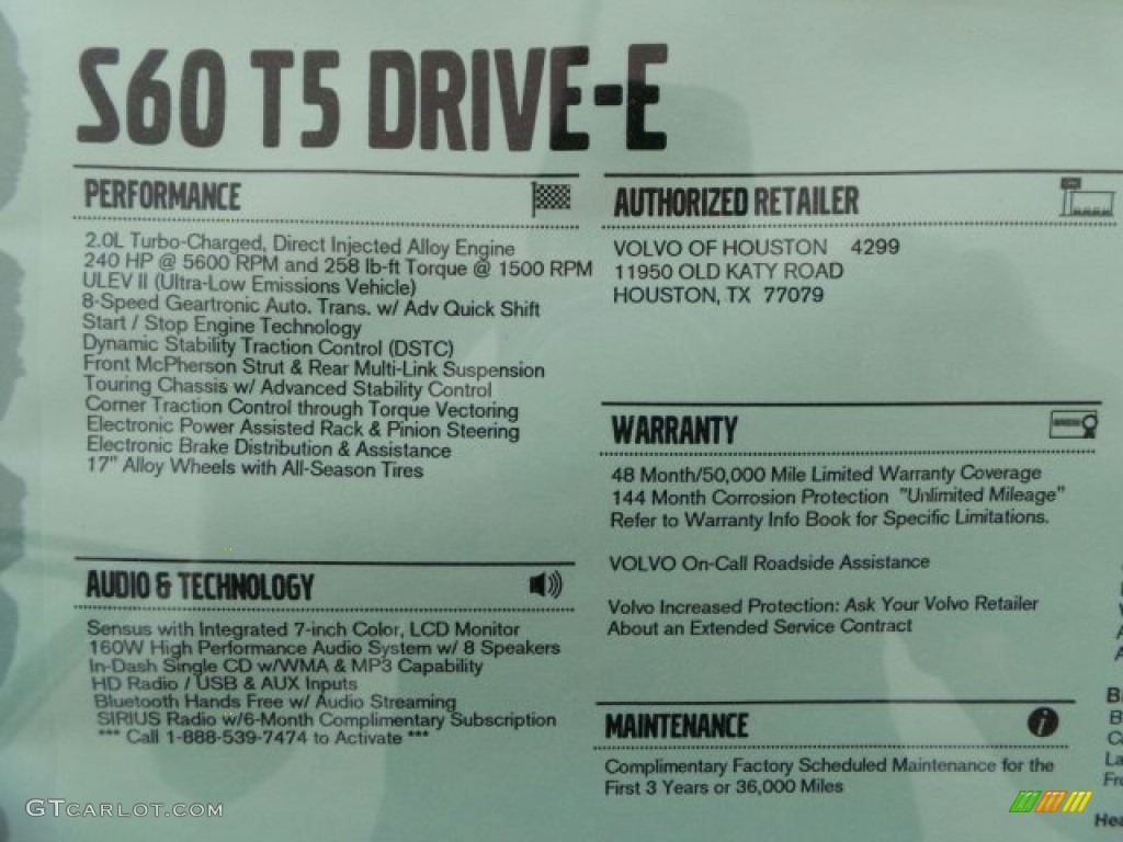 2015 Volvo S60 T5 Drive-E Window Sticker Photo #91759613