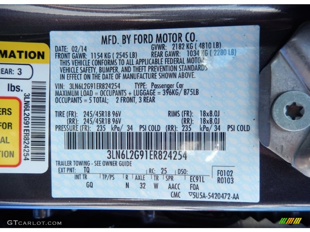 2014 MKZ Color Code TQ for Smoked Quartz Photo #91765844