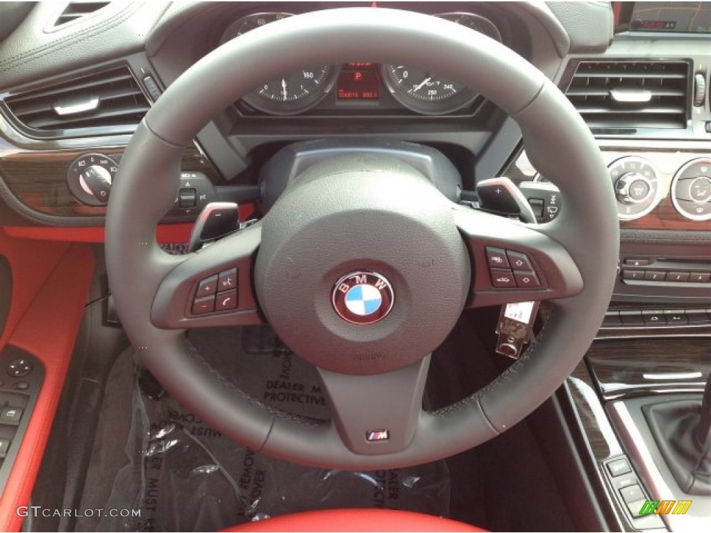 2014 BMW Z4 sDrive35i Coral Red Steering Wheel Photo #91771526