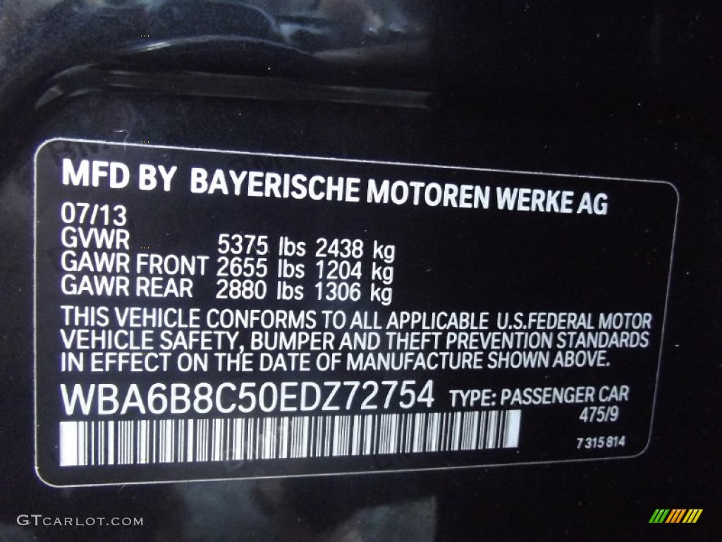2014 6 Series Color Code 475 for Black Sapphire Metallic Photo #91788021