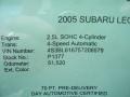 2005 Brilliant Silver Metallic Subaru Legacy 2.5i Sedan  photo #22