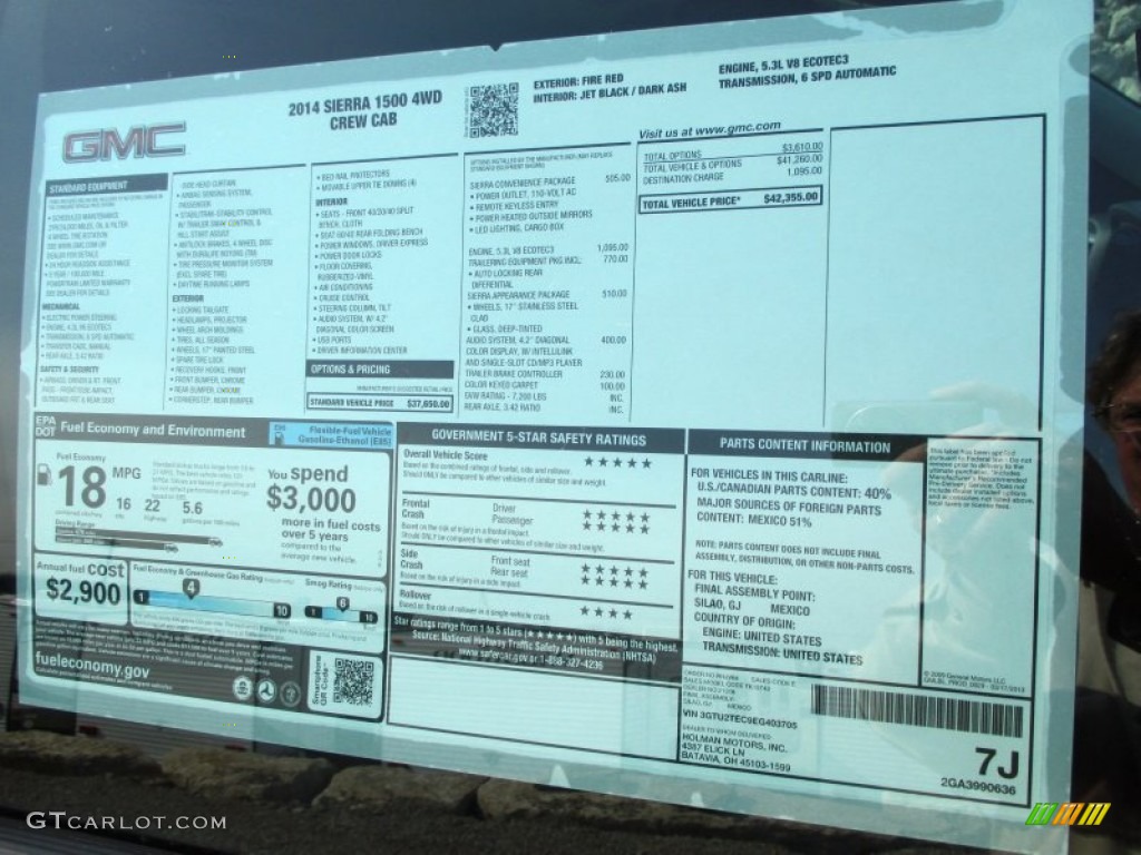 2014 GMC Sierra 1500 Crew Cab 4x4 Window Sticker Photo #91806122