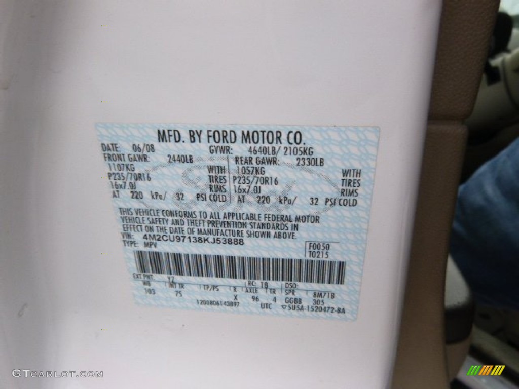 2008 Mariner V6 Premier 4WD - Oxford White / Greystone/Stone photo #20