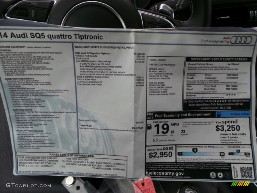 2014 Audi SQ5 Premium plus 3.0 TFSI quattro Window Sticker Photo #91860182