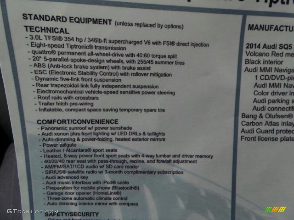 2014 Audi SQ5 Premium plus 3.0 TFSI quattro Window Sticker Photo #91860221