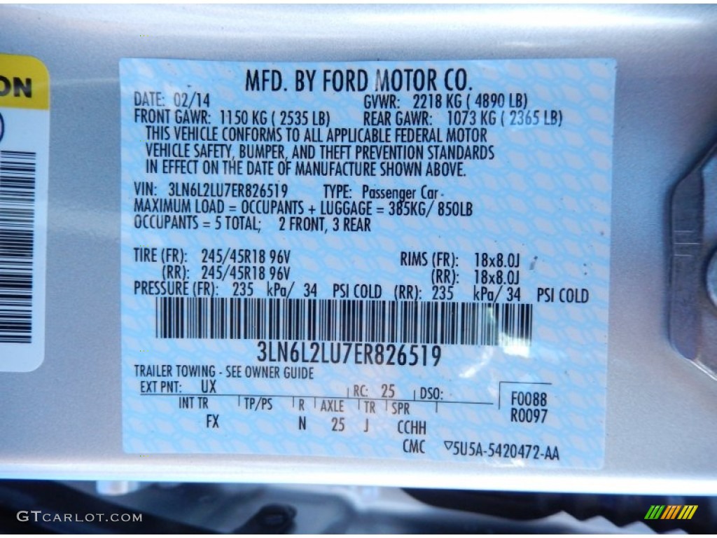 2014 MKZ Color Code UX for Ingot Silver Photo #91869119