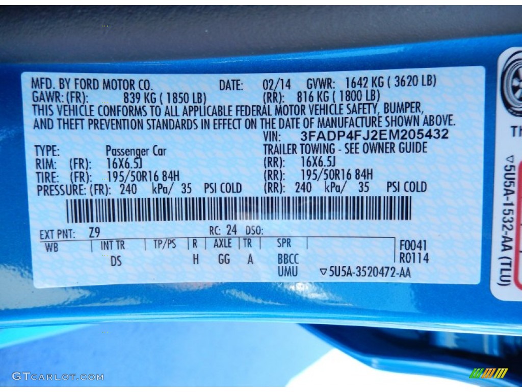 2014 Fiesta Color Code Z9 for Blue Candy Photo #91871042