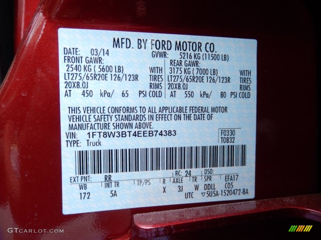 2014 F350 Super Duty Lariat Crew Cab 4x4 - Ruby Red Metallic / Adobe photo #12