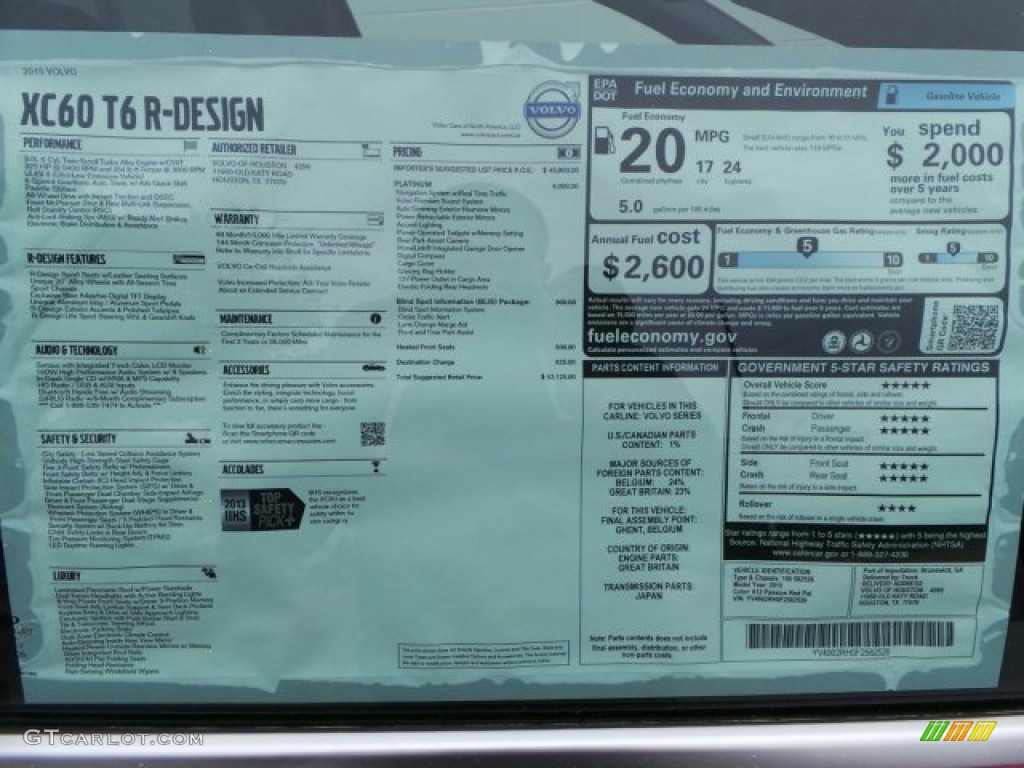 2015 Volvo XC60 T6 AWD R-Design Window Sticker Photo #91877777